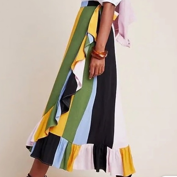 Anthropologie Dolan Mae Wrap Midi Skirt NWT – Colorblock Boho Chic XS - Picture 3 of 9